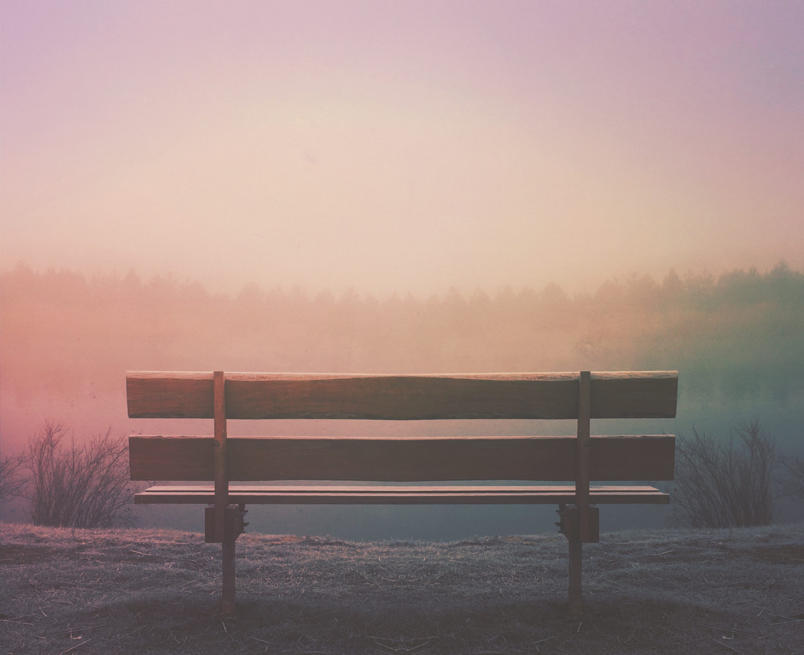 empty bench facing a sunset